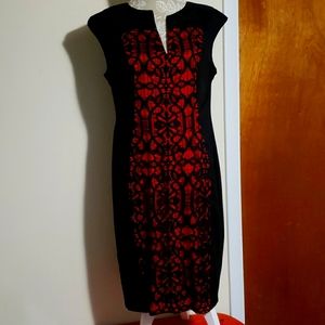 Red and black lace dress